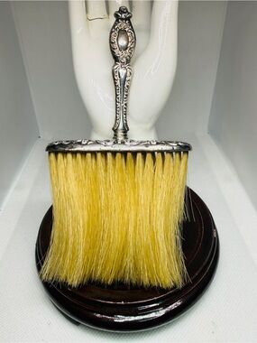 Crumb Brush Sterling Silver Handle Natural Animal Bristles 6 In Signed Antique.